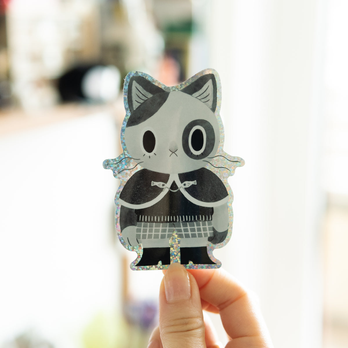 Glittery Cat Fiske Sticker